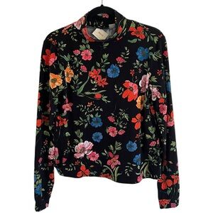 Anthropologie Maeve Black Multicolored Floral Mock Neck Top Medium